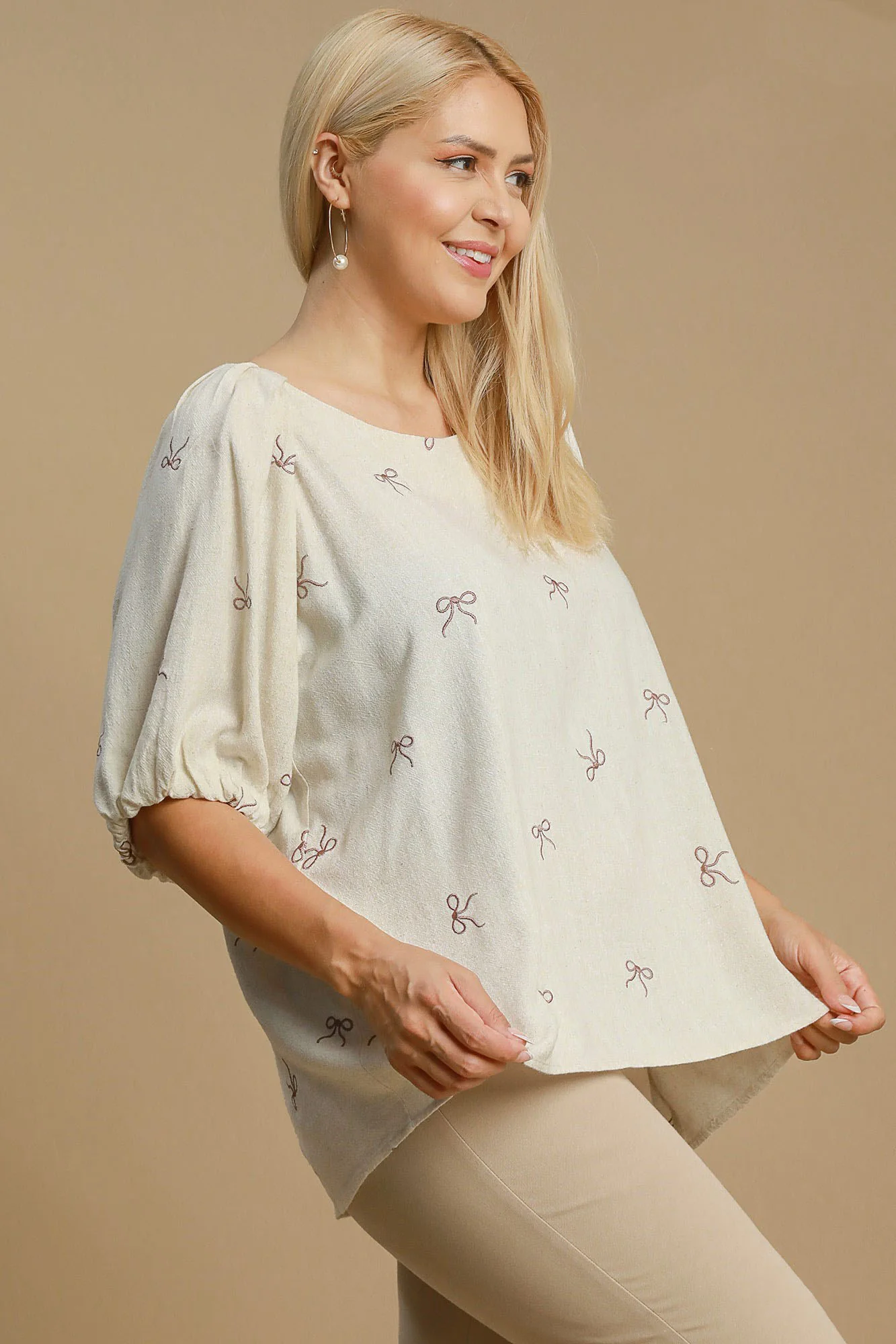 Umgee Full Size Linen Blend Ribbon Embroidered Top Plus Size - Image 5