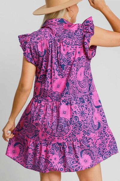 Umgee Full Size Printed Ruffle Cap Sleeve Babydoll Dress Plus Size - Image 5