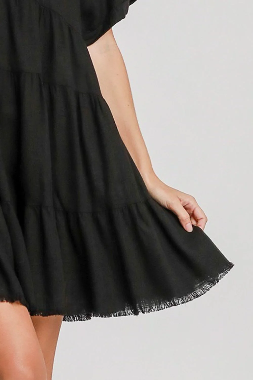 Umgee Full Size Raw Hem Folded Sleeve Tiered Dress Plus Size - Image 3
