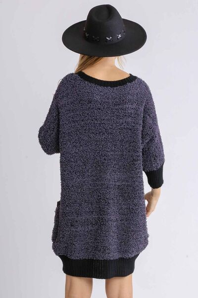 Umgee Full Size Ribbed Hem Round Neck 3/4 Sleeve Sweater Dress with Pockets Plus Size - Image 3