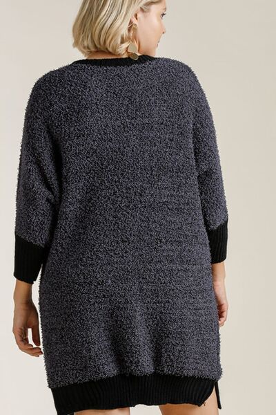 Umgee Full Size Ribbed Hem Round Neck 3/4 Sleeve Sweater Dress with Pockets Plus Size - Image 6