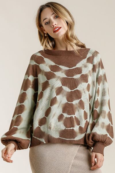 Umgee Full Size Ribbed Hem Tie Dye Round Neck Sweater Plus Size - Image 2