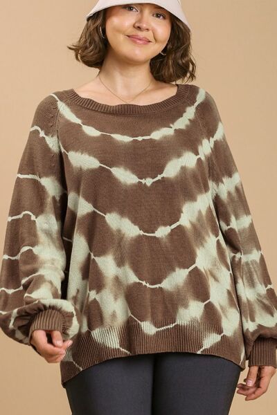 Umgee Full Size Ribbed Hem Tie Dye Round Neck Sweater Plus Size - Image 5