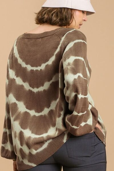 Umgee Full Size Ribbed Hem Tie Dye Round Neck Sweater Plus Size - Image 7