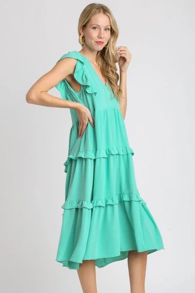 Umgee Full Size Ruffle Tiered Cap Sleeve Midi Dress Plus Size - Image 2