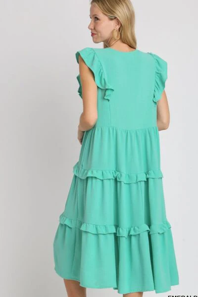 Umgee Full Size Ruffle Tiered Cap Sleeve Midi Dress Plus Size - Image 3