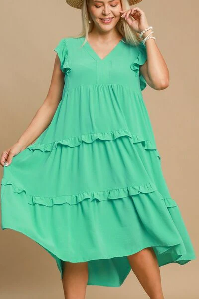 Umgee Full Size Ruffle Tiered Cap Sleeve Midi Dress Plus Size - Image 4