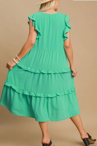 Umgee Full Size Ruffle Tiered Cap Sleeve Midi Dress Plus Size - Image 7