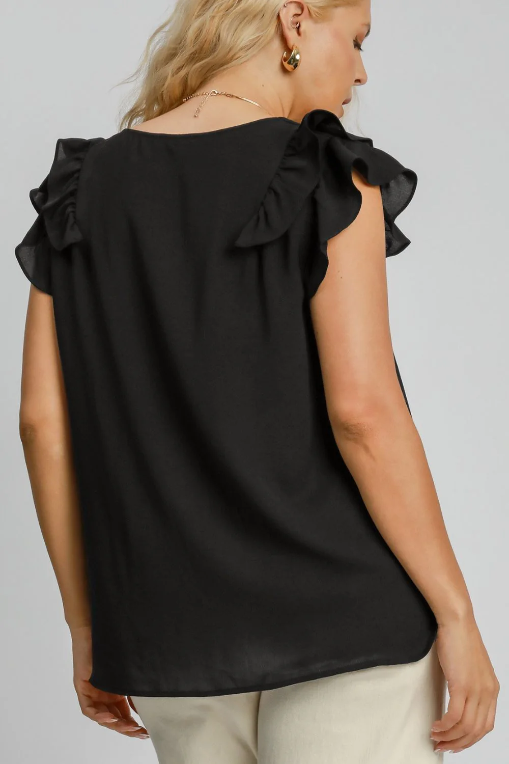 Umgee Full Size V-Neck Double Layered Ruffle Sleeve Blouse Plus Size - Image 2