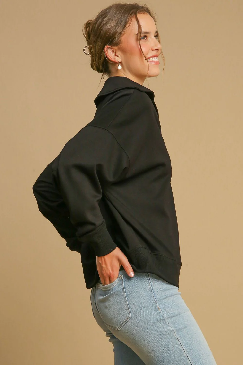 Umgee Johnny Collar Dropped Shoulder Sweatshirt - Image 3