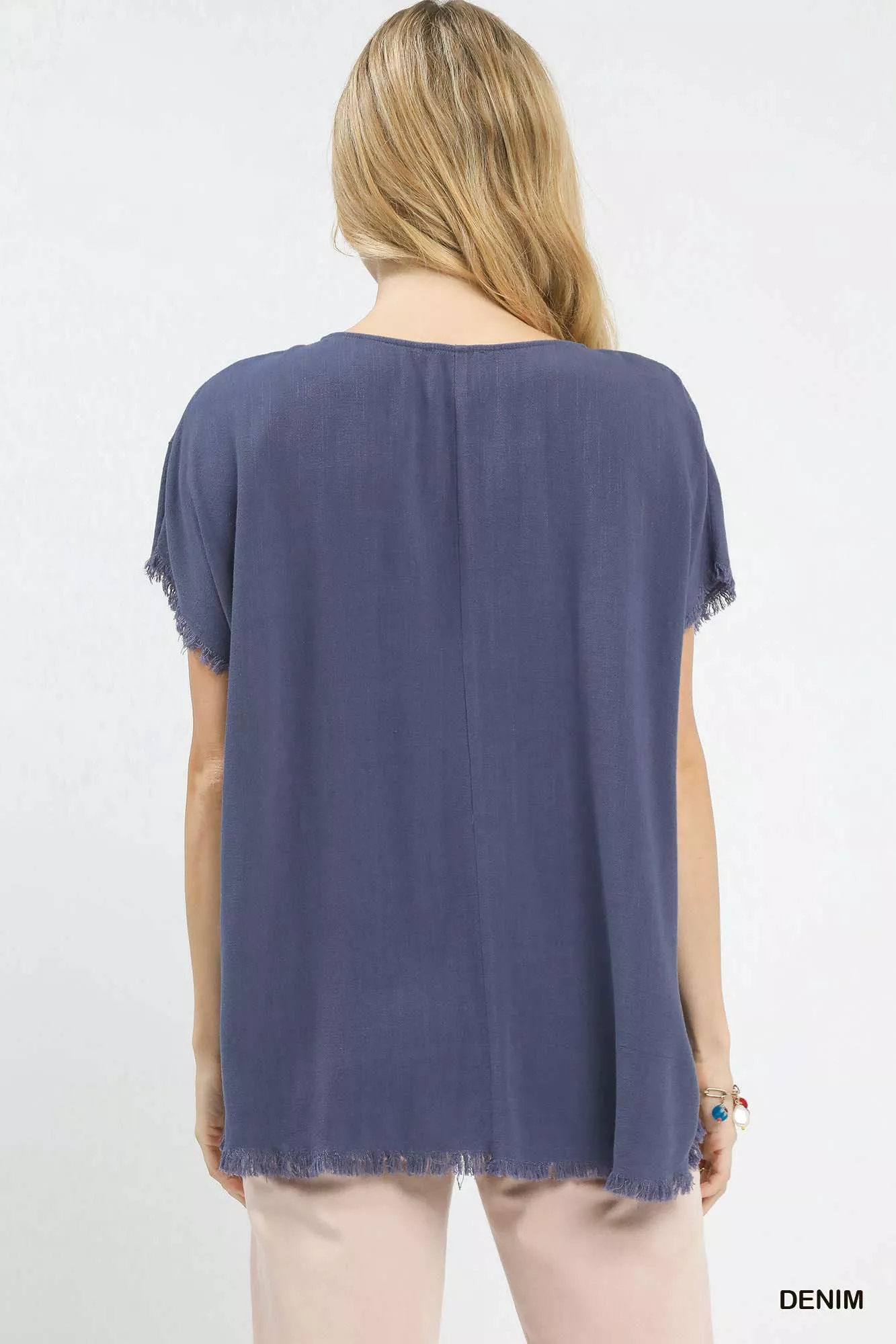 Umgee Linen Blend Embroidered Frayed Hem Top - Image 5