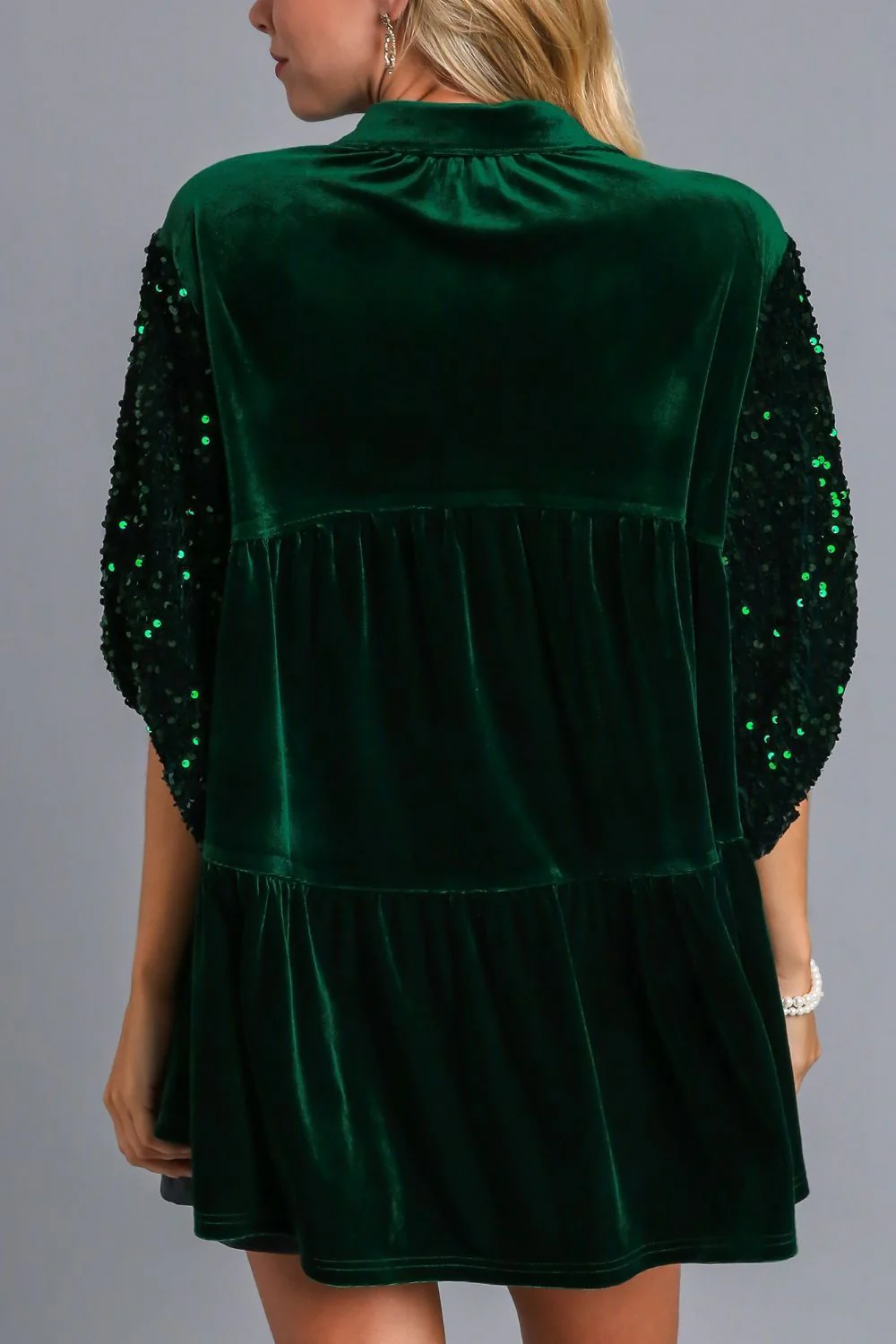 Umgee Sequin Detail Tiered Back Half Sleeve Shirt - Image 2