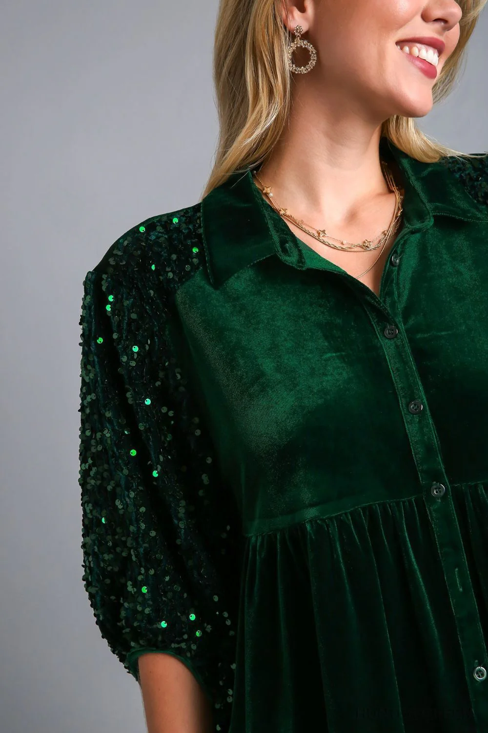 Umgee Sequin Detail Tiered Back Half Sleeve Shirt - Image 3