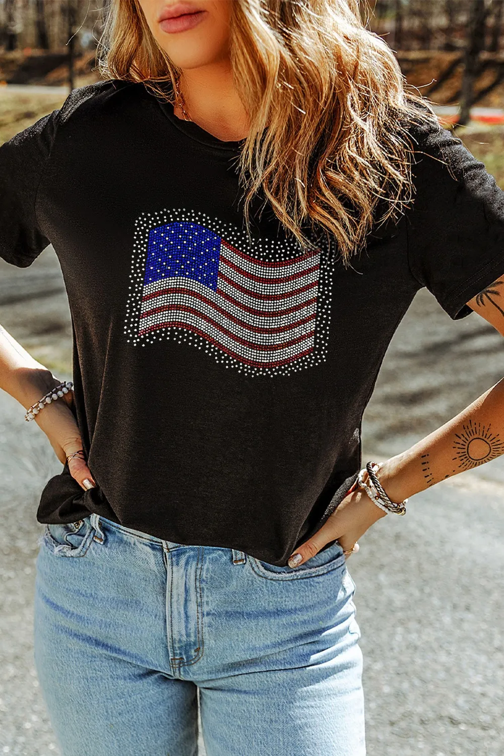 US Flag Round Neck Short Sleeve T-Shirt - Image 2
