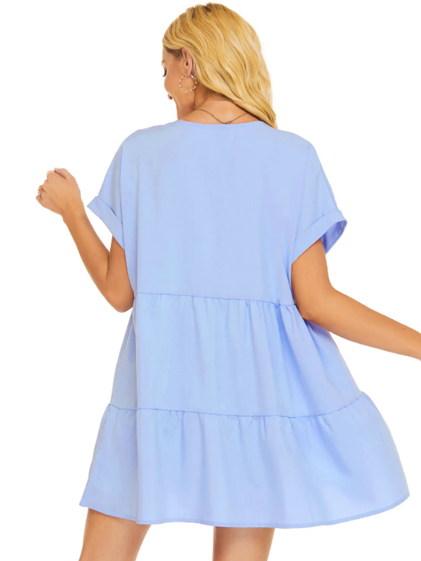 V-Neck Babydoll Tiered Mini Dress - Image 9