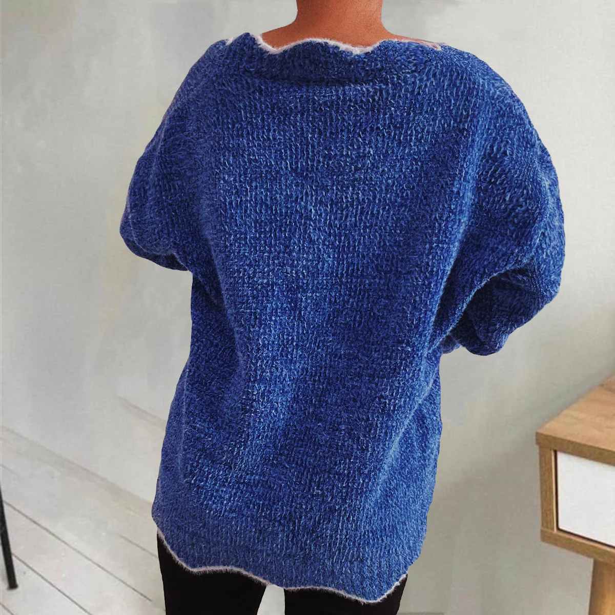 V-Neck Drop Shoulder Long Sleeve Sweater - Image 14