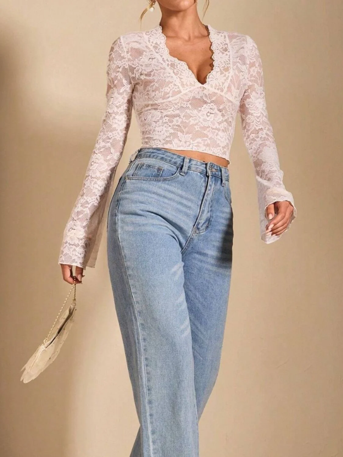 V-Neck Flare Sleeve Lace Top - Image 6