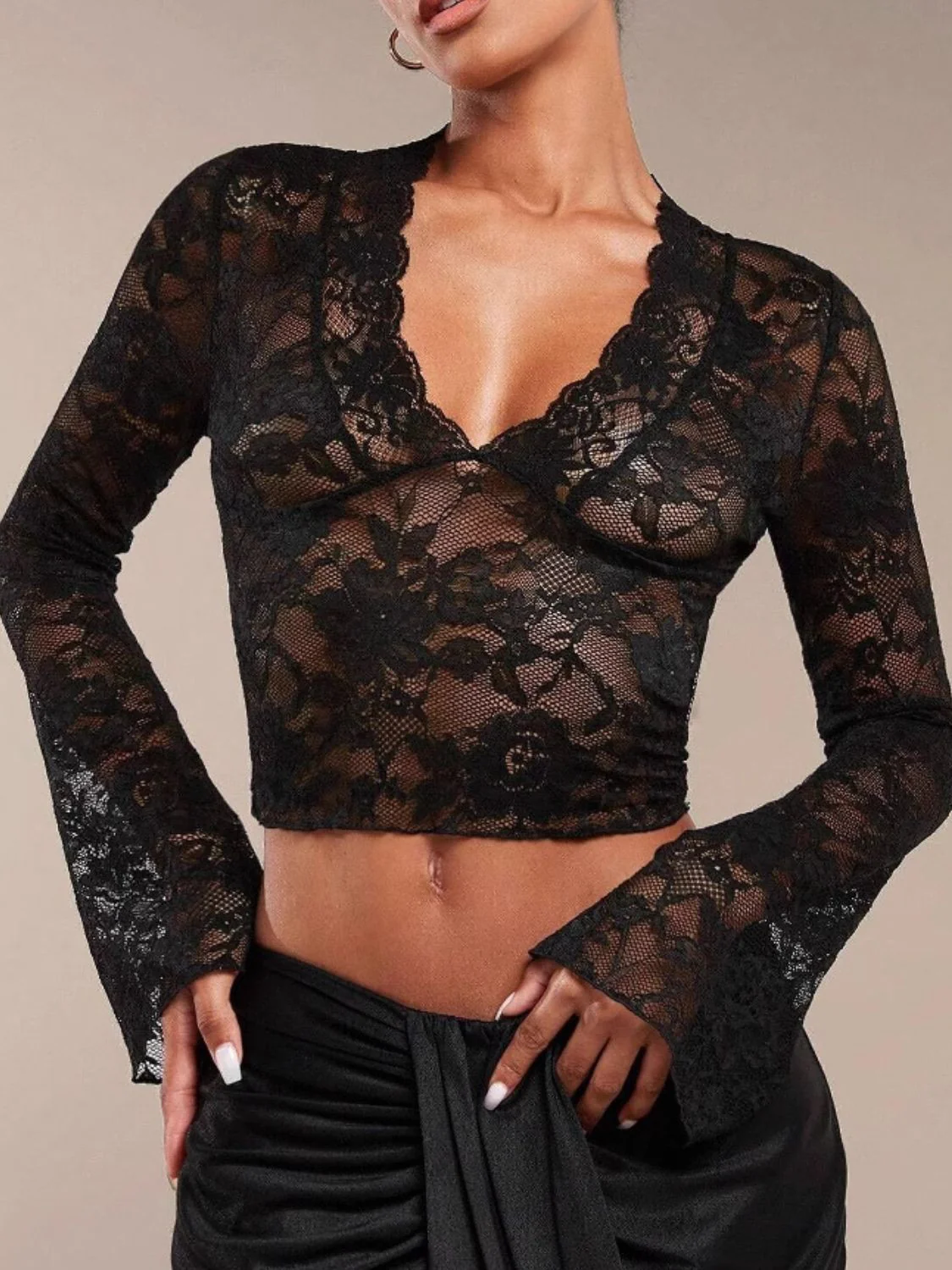 V-Neck Flare Sleeve Lace Top - Image 8