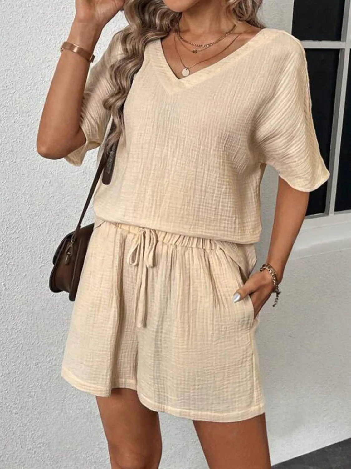 V-Neck Half Sleeve Top and Shorts Set - Image 4