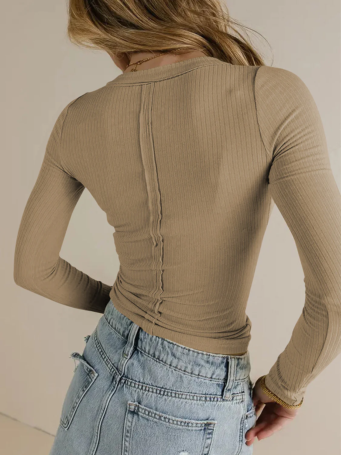 V-Neck Long Sleeve T-Shirt - Image 3