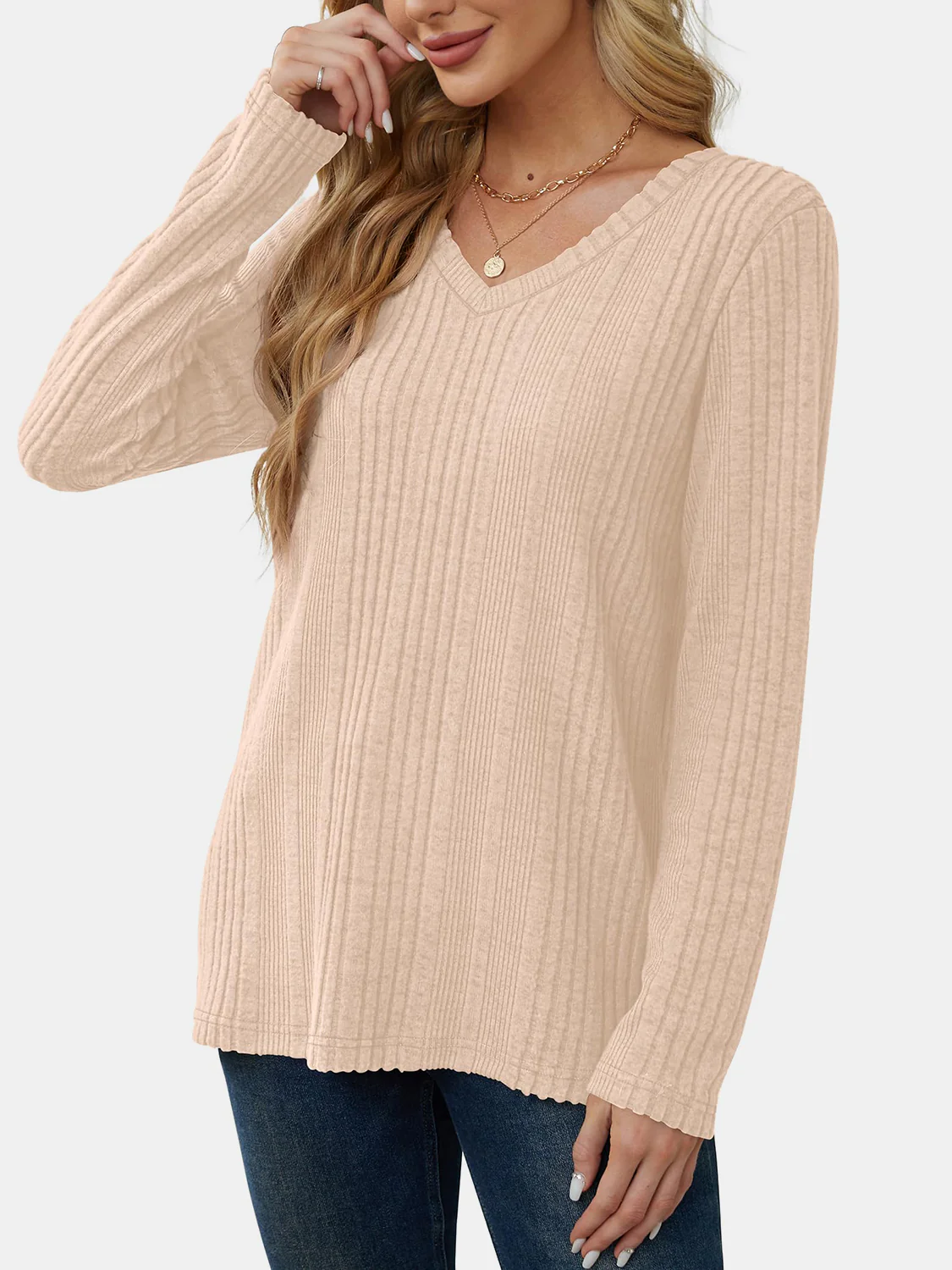V-Neck Long Sleeve T-Shirt - Image 13