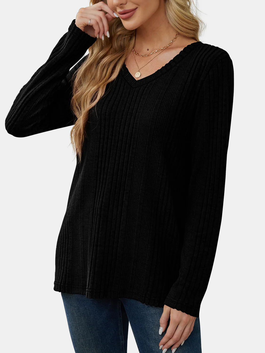 V-Neck Long Sleeve T-Shirt - Image 20