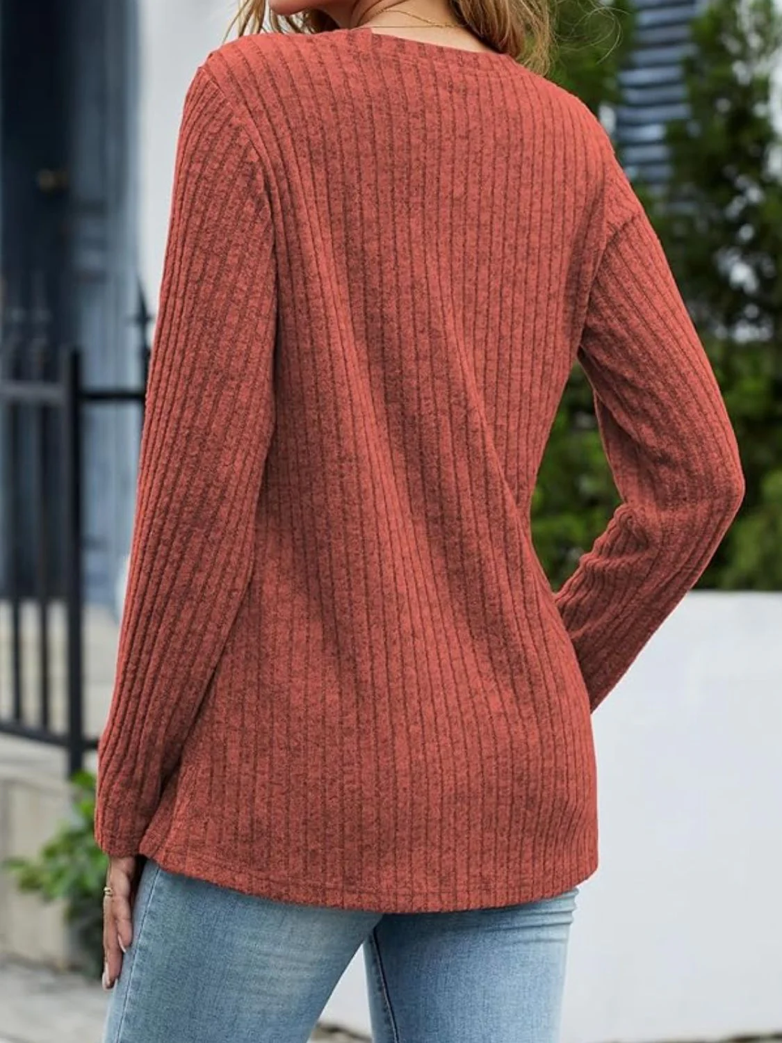 V-Neck Long Sleeve T-Shirt - Image 29