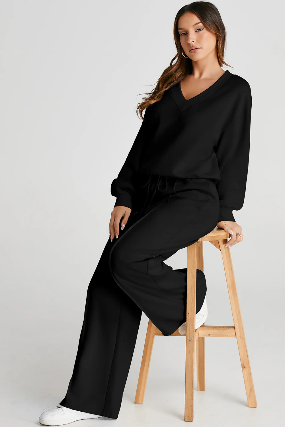 V-Neck Long Sleeve Top and Pants Active Set - Image 6