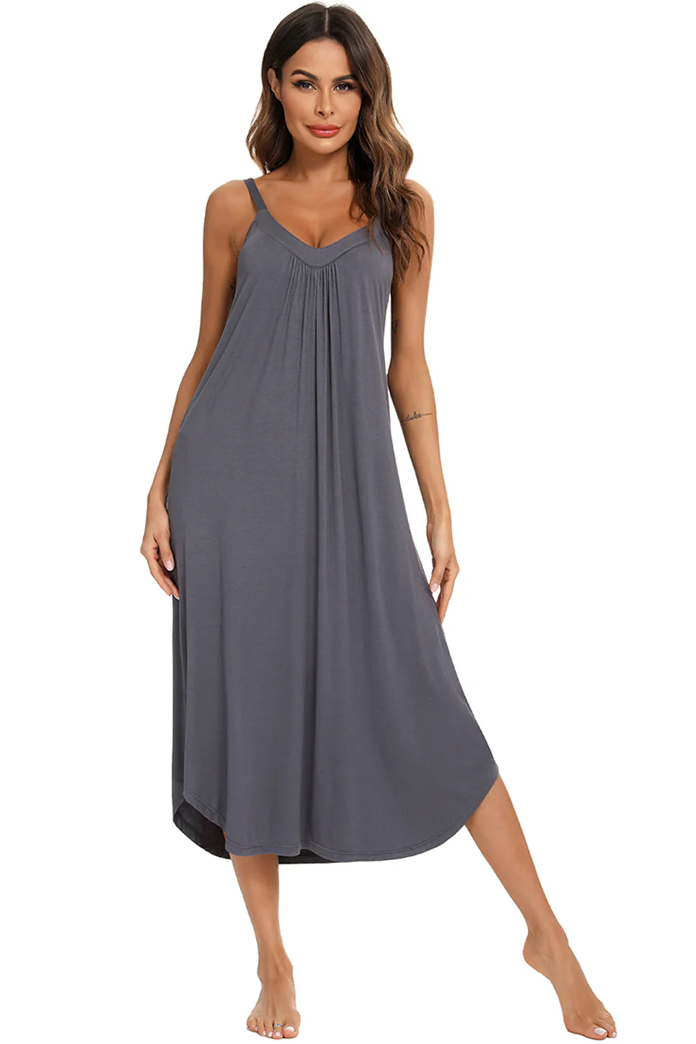 V-Neck Midi Lounge Dress - Image 4