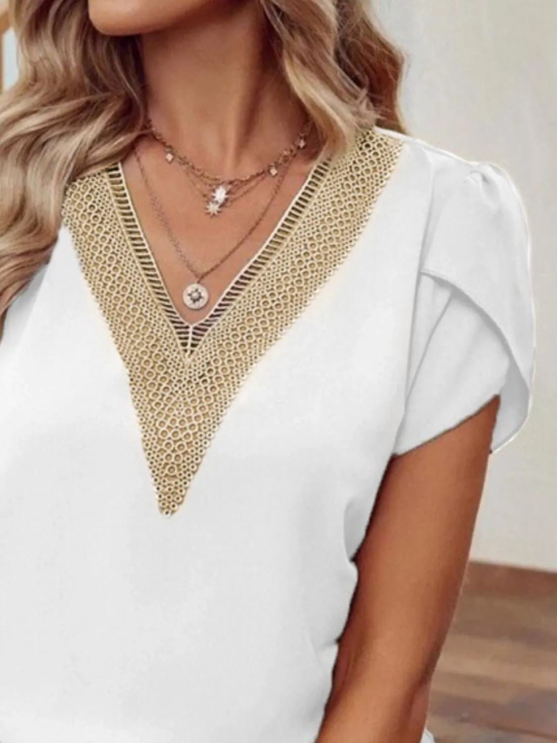 V-Neck Petal Sleeve Blouse - Image 11