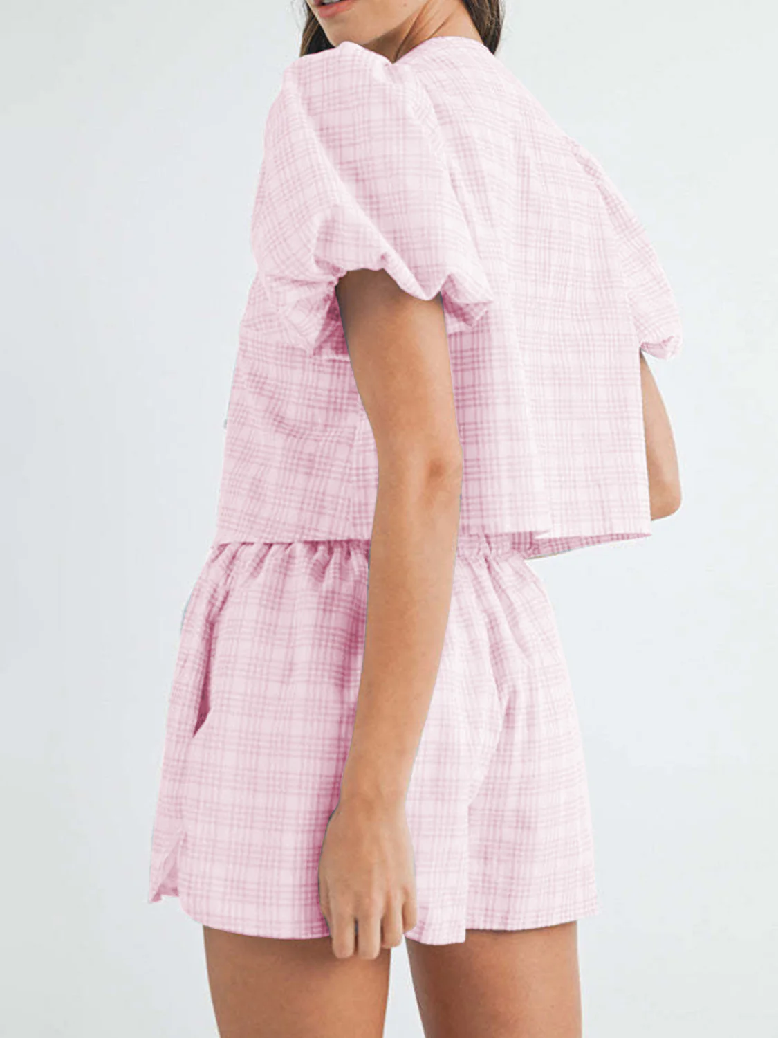 V-Neck Puff Sleeve Top and Shorts Set - Image 11