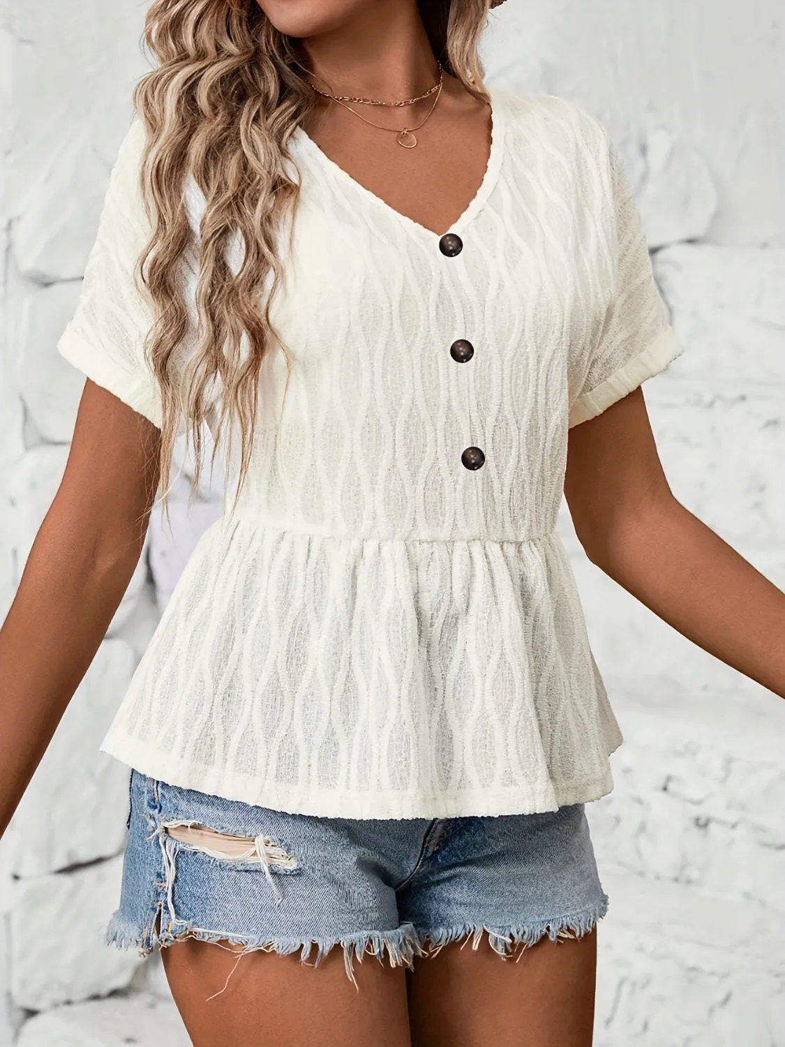 V-Neck Short Sleeve Blouse - Image 4