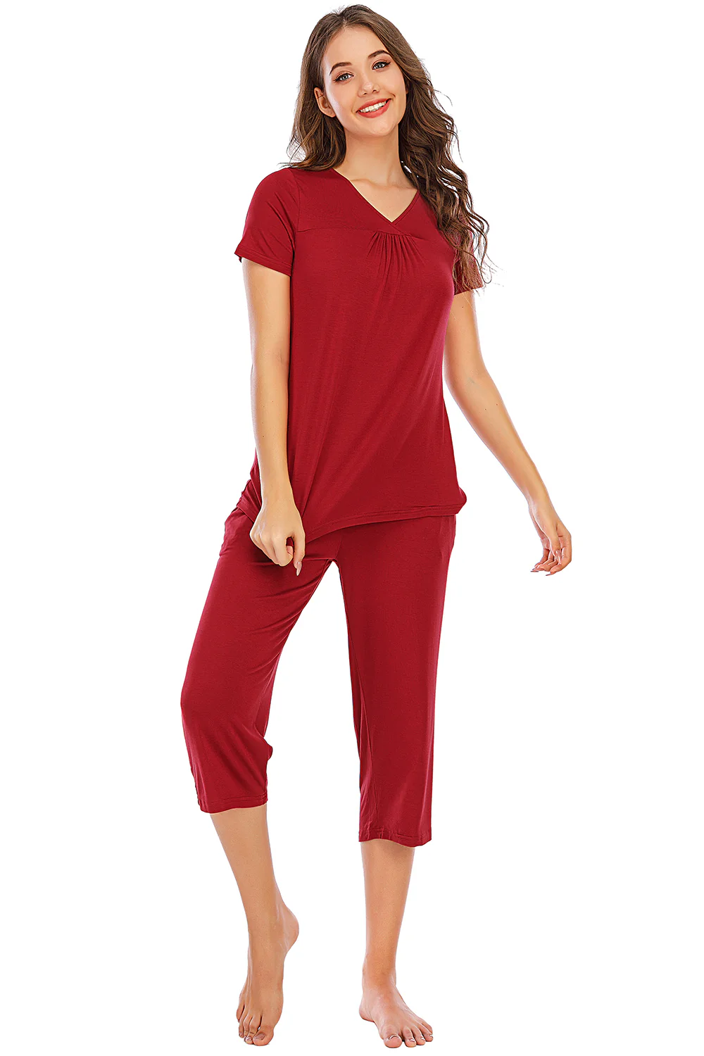 V-Neck Short Sleeve Top and Pants Lounge Set - Image 10