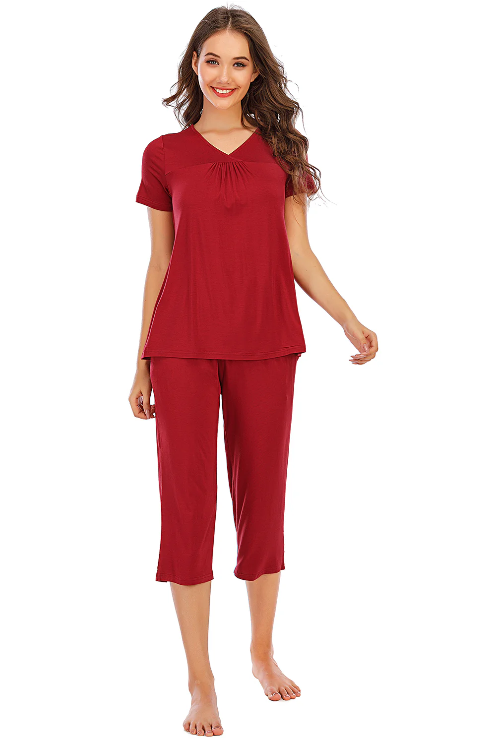 V-Neck Short Sleeve Top and Pants Lounge Set - Image 12