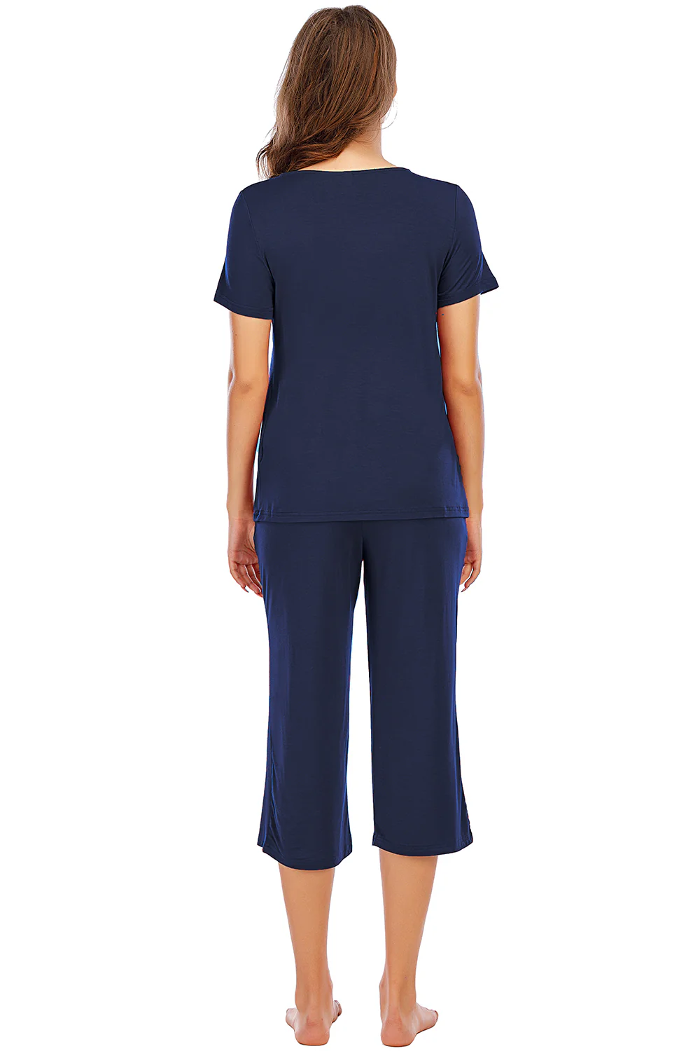 V-Neck Short Sleeve Top and Pants Lounge Set - Image 2