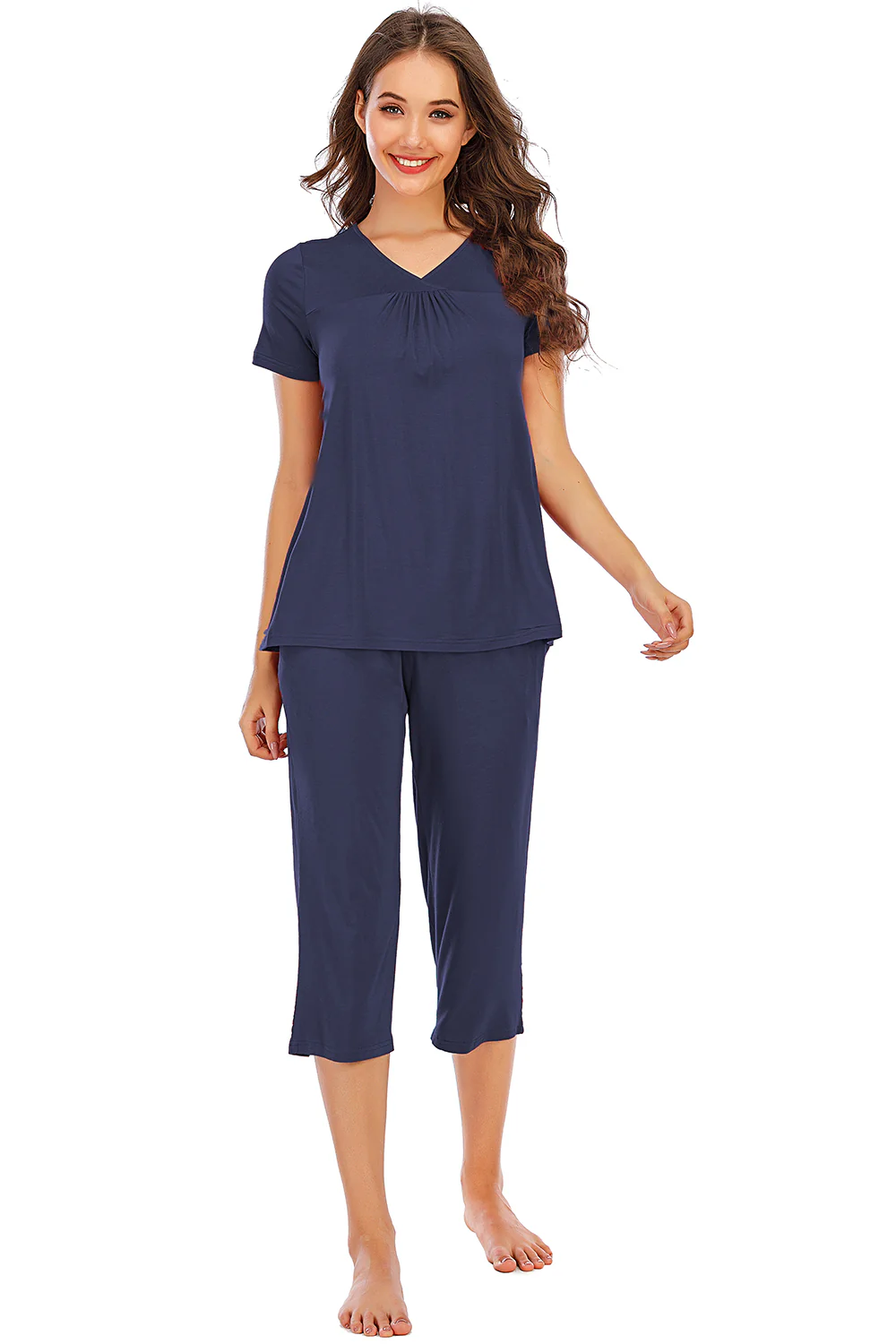 V-Neck Short Sleeve Top and Pants Lounge Set - Image 4