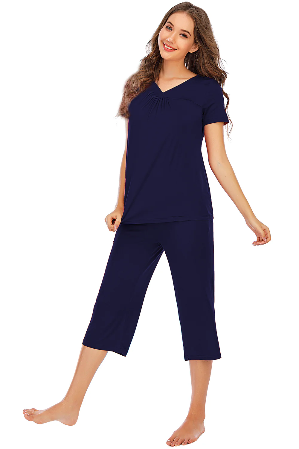 V-Neck Short Sleeve Top and Pants Lounge Set - Image 5