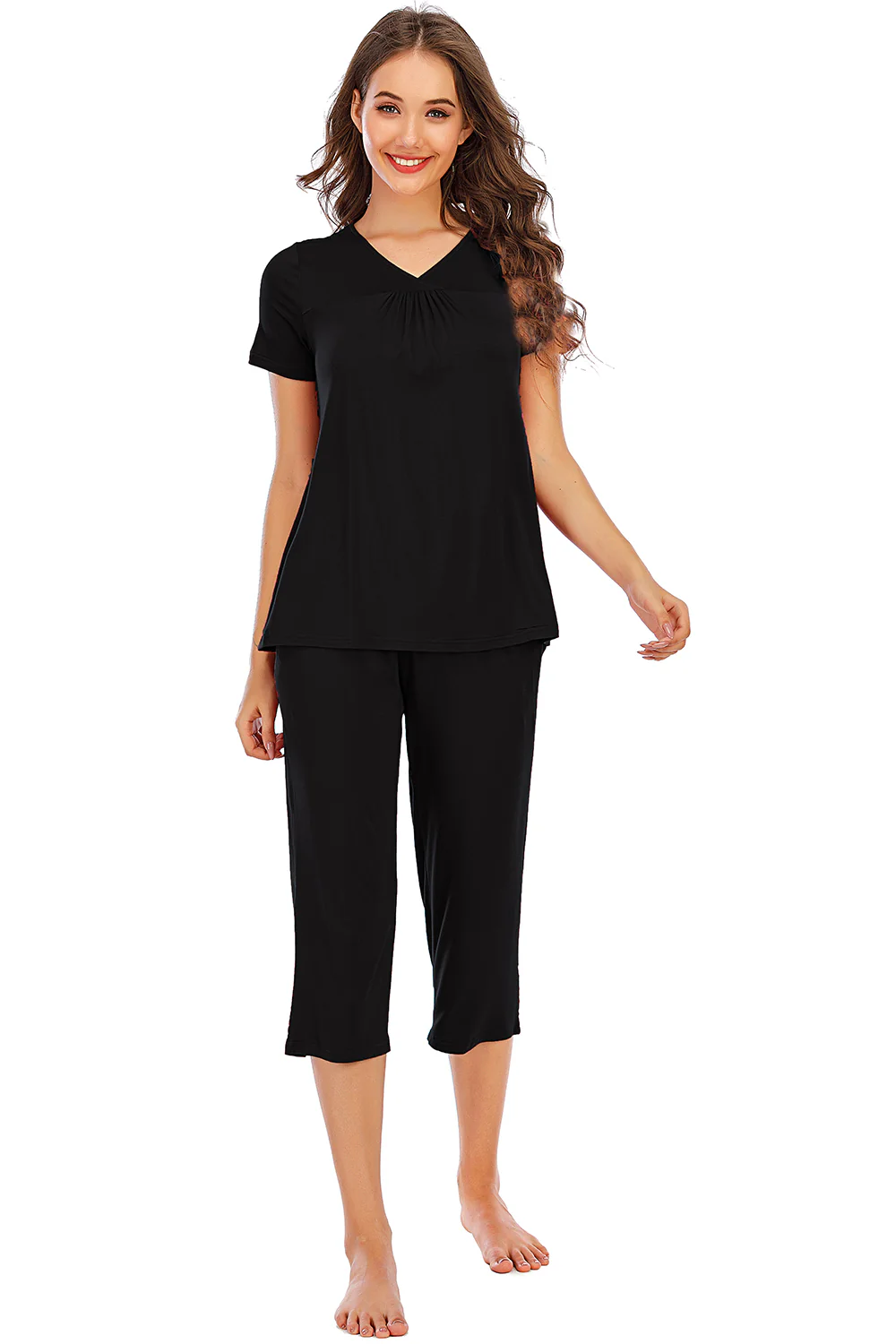 V-Neck Short Sleeve Top and Pants Lounge Set - Image 6
