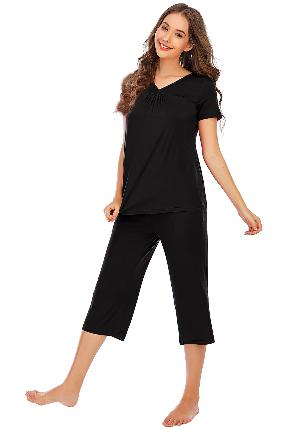 V-Neck Short Sleeve Top and Pants Lounge Set - Image 9