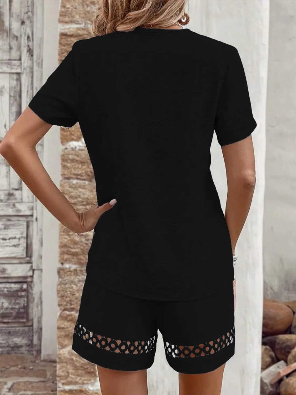 V Neck Short Sleeve Top and Shorts Set - Image 9