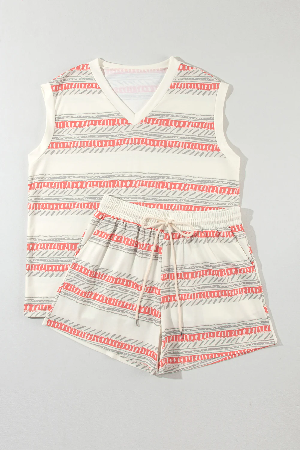 V-Neck Sleeveless Top and Drawstring Shorts Set - Image 2