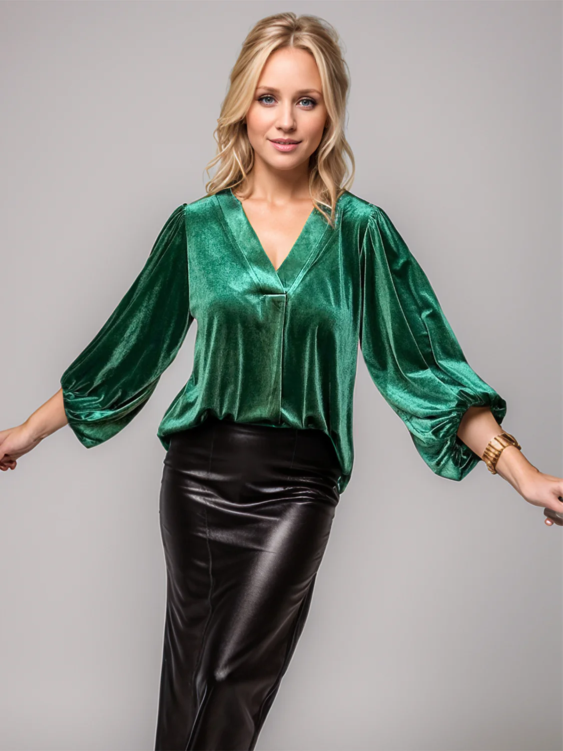 V-Neck Three-Quarter Sleeve Blouse - Image 5