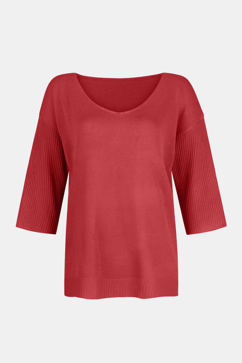V-Neck Three-Quarter Sleeve Knit Top - Image 12
