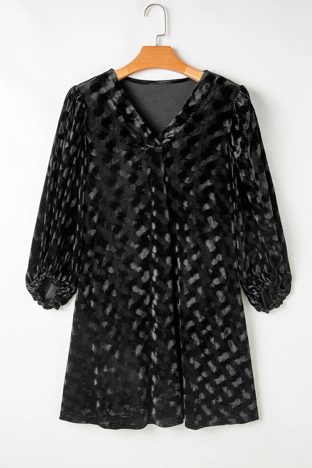 V-Neck Three-Quarter Sleeve Velvet Mini Dress - Image 6