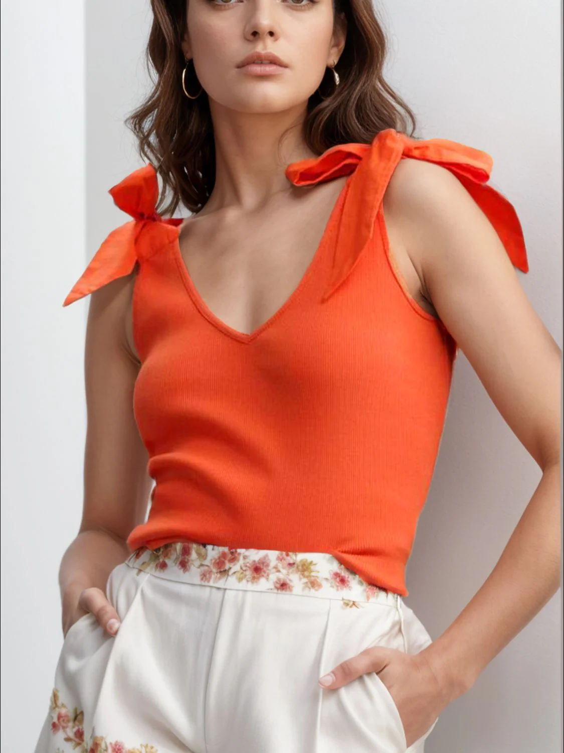 V-Neck Tie Shoulder Tank - Image 19