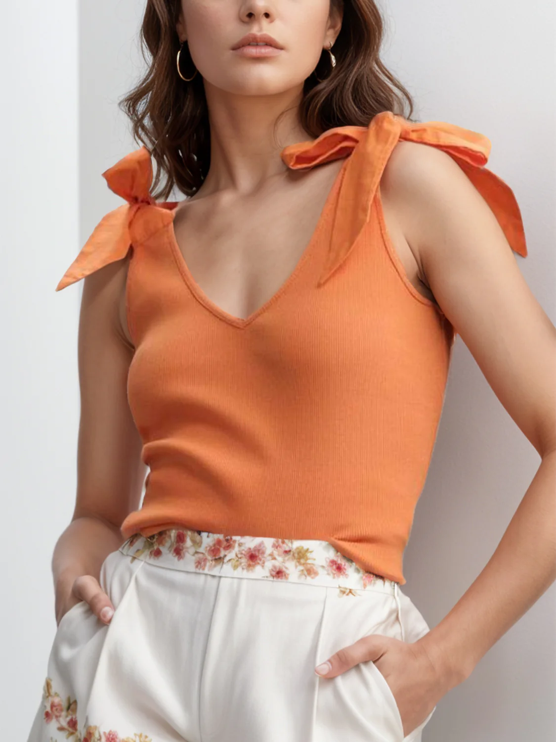 V-Neck Tie Shoulder Tank - Image 23
