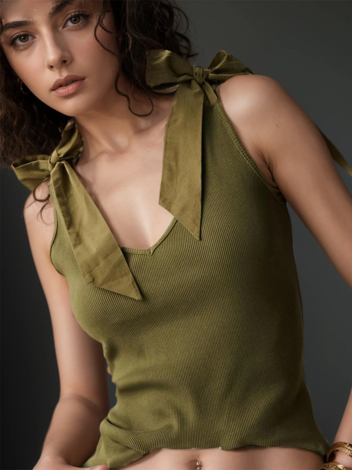 V-Neck Tie Shoulder Tank - Image 7