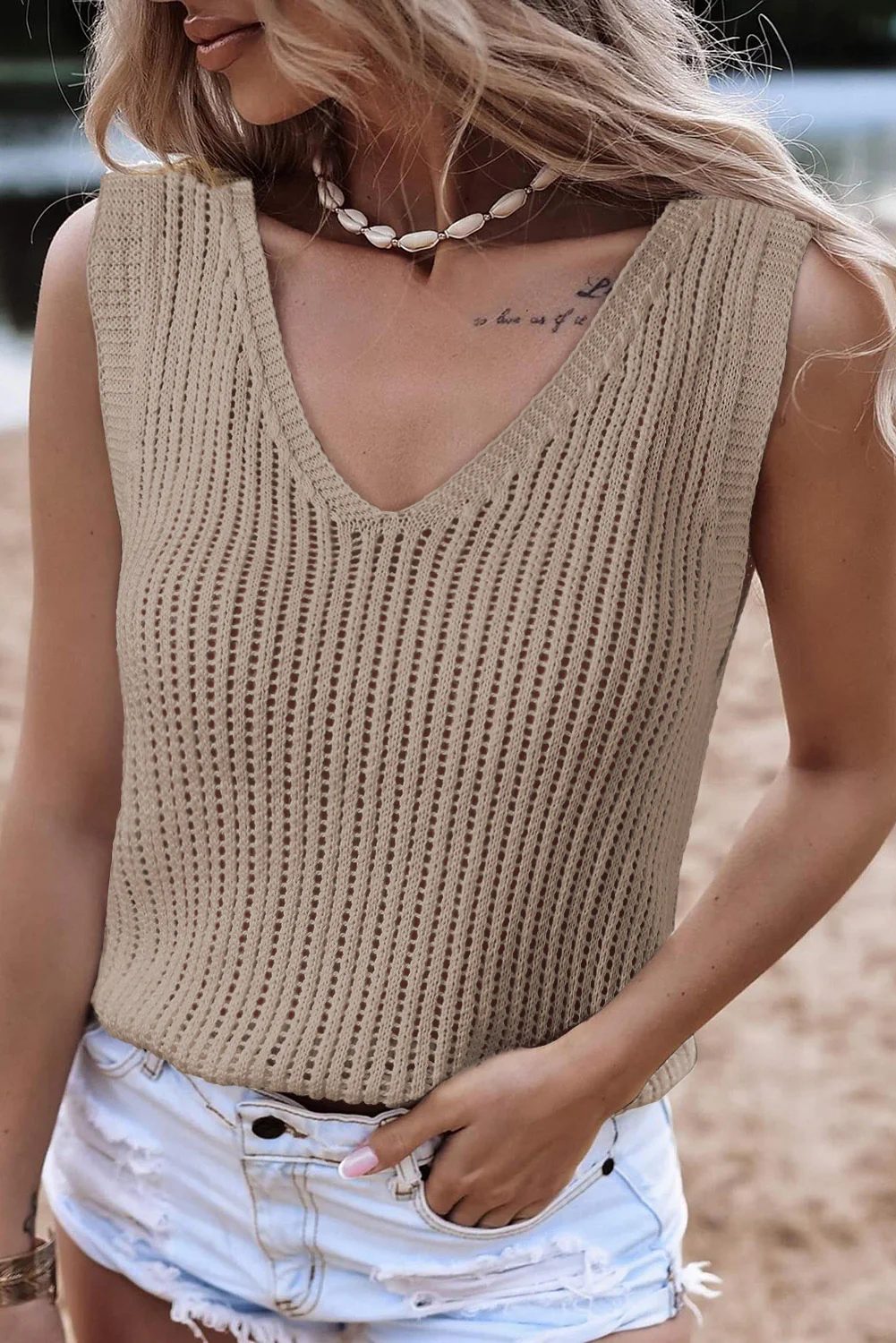 V-Neck Wide Strap Knit Vest - Image 10