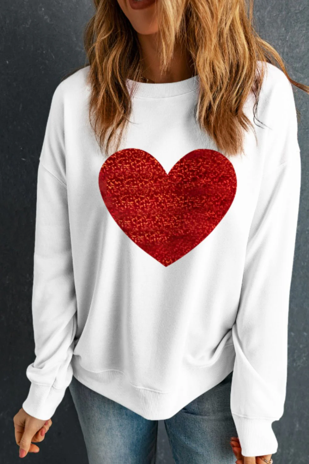 Valentine’s Day Heart Round Neck Long Sleeve Sweatshirt - Image 4