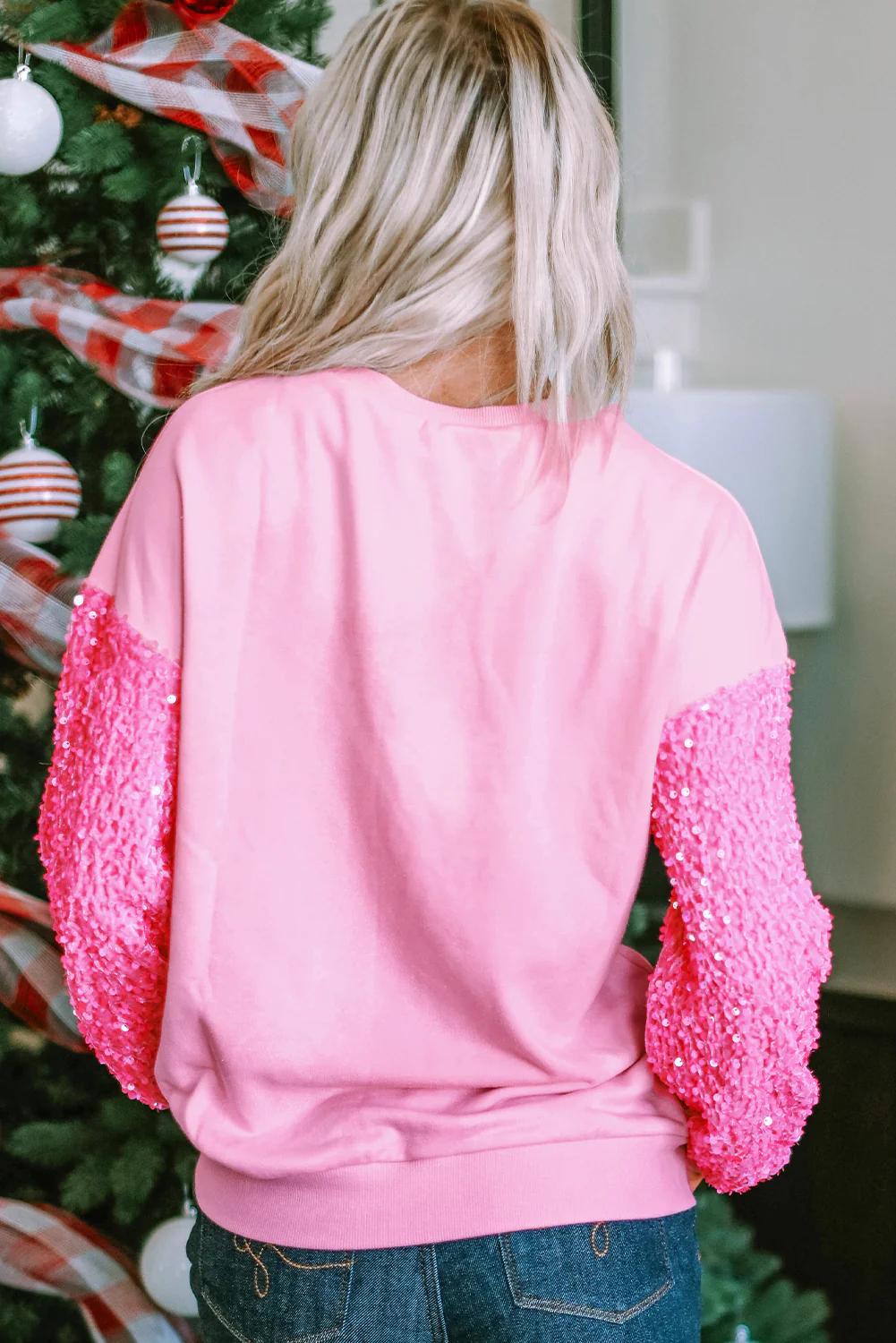 Valentine’s Day Sequin Heart Long Sleeve Sweatshirt - Image 2